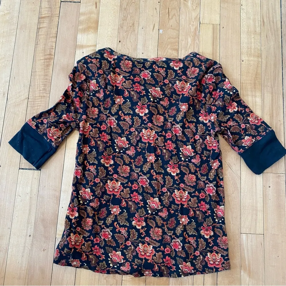 Sundance Black Cordelia Bloom Cotton Henley Thermal Top Onyx floral - Image 5