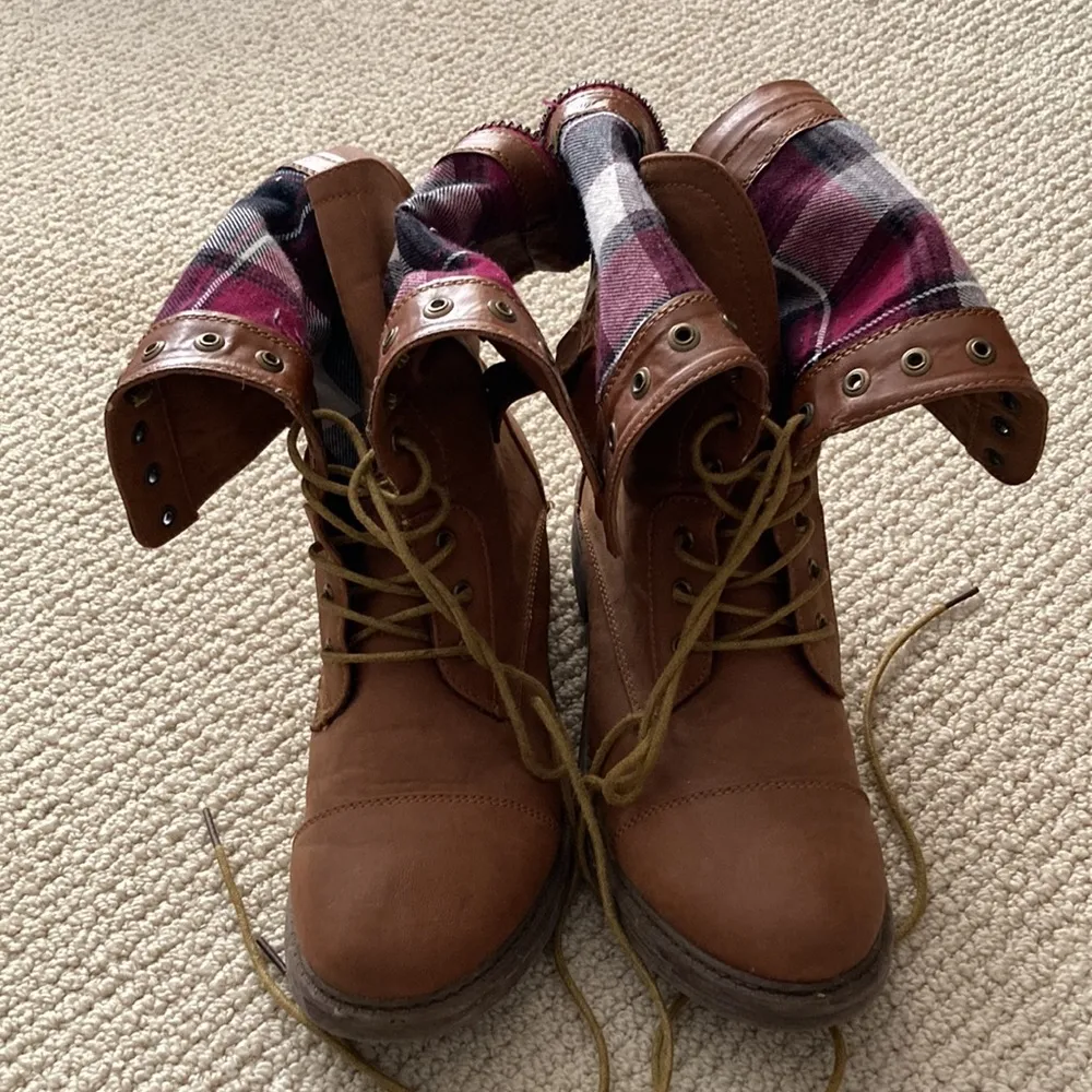 Cathy Jean Vegan Leather Brown Convertible Lace-Up Combat Boots Size 8 GUC - Image 8