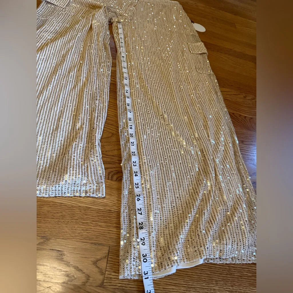 Elegant cream sequined cargo pants size L Size L - Image 13