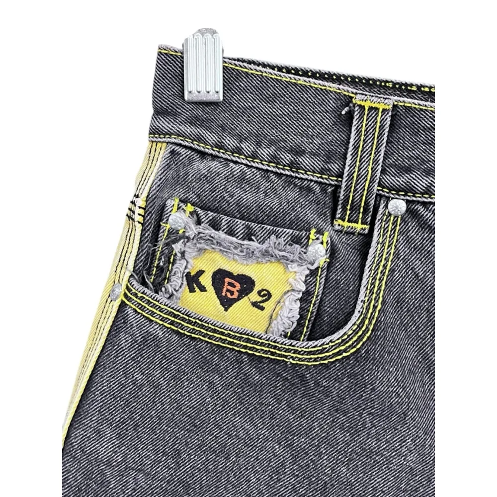 KB2 CO. Peace Embroidered Denim Jean Shorts Size 25W Studded Stitched Hippie Black - Image 5