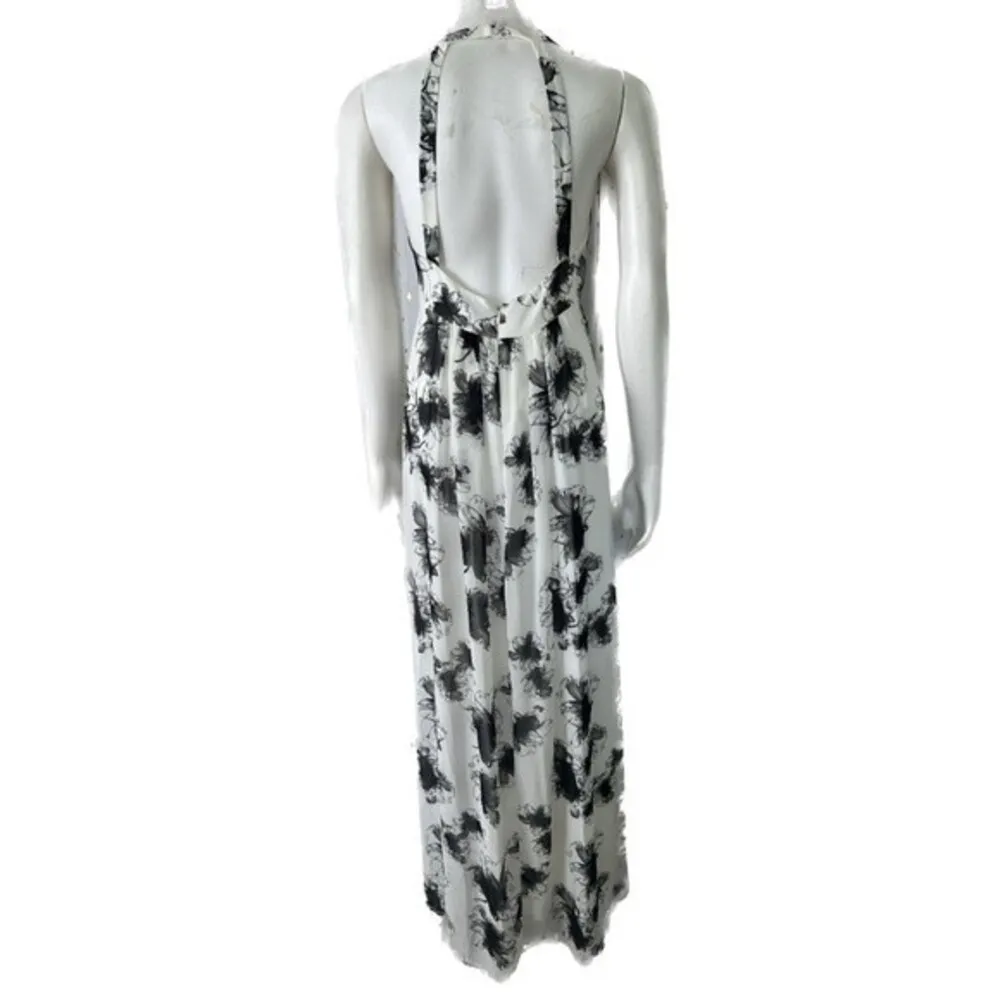 5 Twelve NWT Women's Floral Watercolor Artsy Halter Open Back Maxi Dress 6 White - Image 2