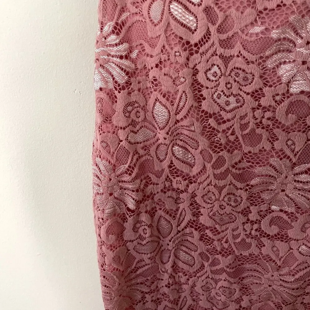 LoveJ pink bodycon lace floral dress off the shoulder style nylon spandex size S - Image 4