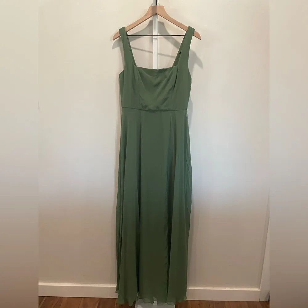 Thread Square Neck Chiffon Maxi‎ Dress With Circle Skirt Size 10 Green - Image 3