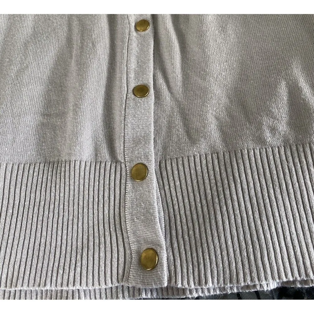 Carmen Marc Valvo Grey NYLON RAYON GOLD BUTTONS Cardigan SIZE MEDIUM - Image 3