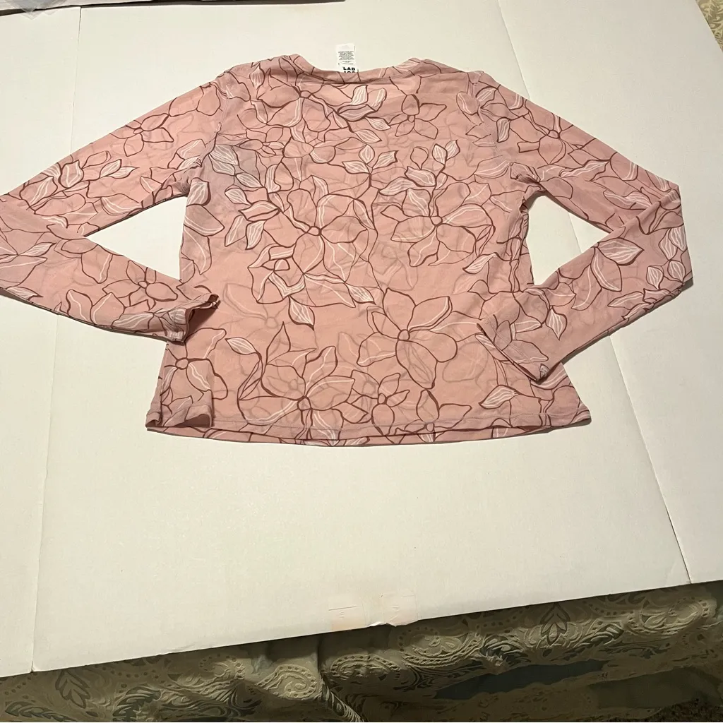 JoyLab Women‎ Size XL Pink Floral Mesh Long Sleeve Athletic Workout Top NEW - Image 3