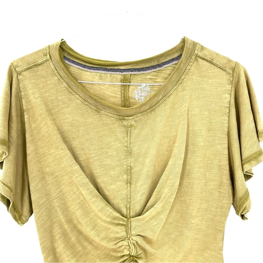 Anthropologie Pilcro Short Flutter Ruched Khaki Green Cotton T Shirt Top - Image 2