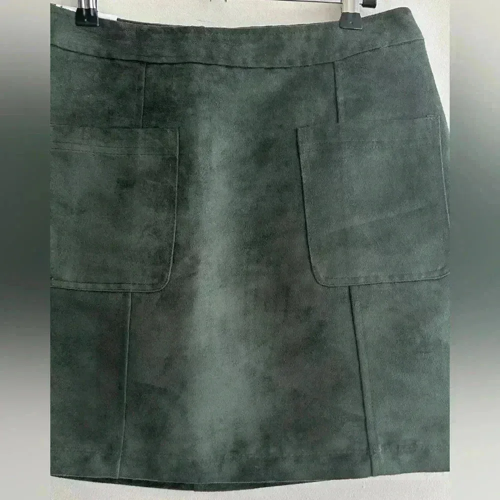 Old Navy Faux Suede Forest Green Zippered A-Line Mini Skirt, Size 4, NWT - Image 5