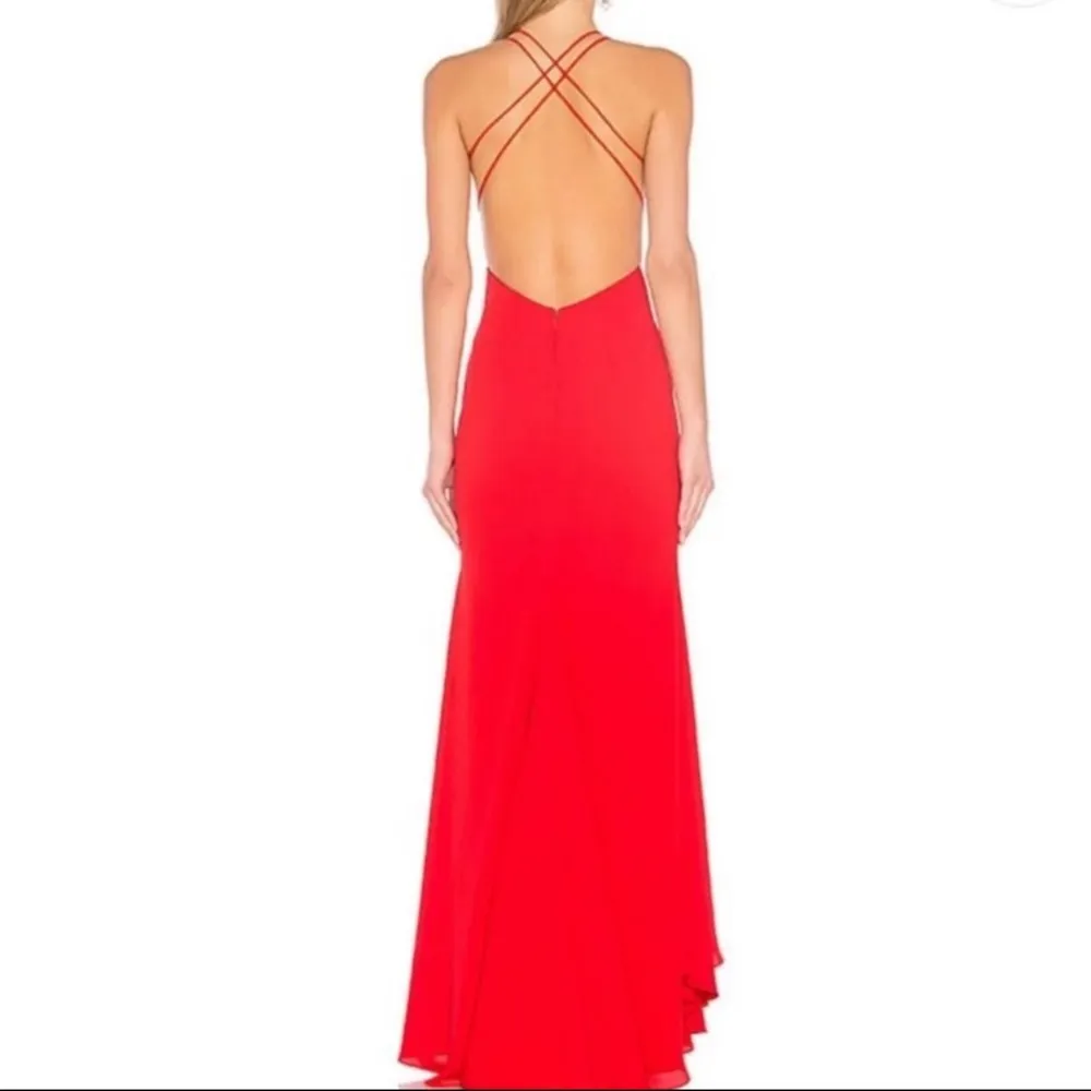 Fame and Partners Surreal Dreamer Red Deep V-Neck Open Back Gown SZ 2 - Image 9