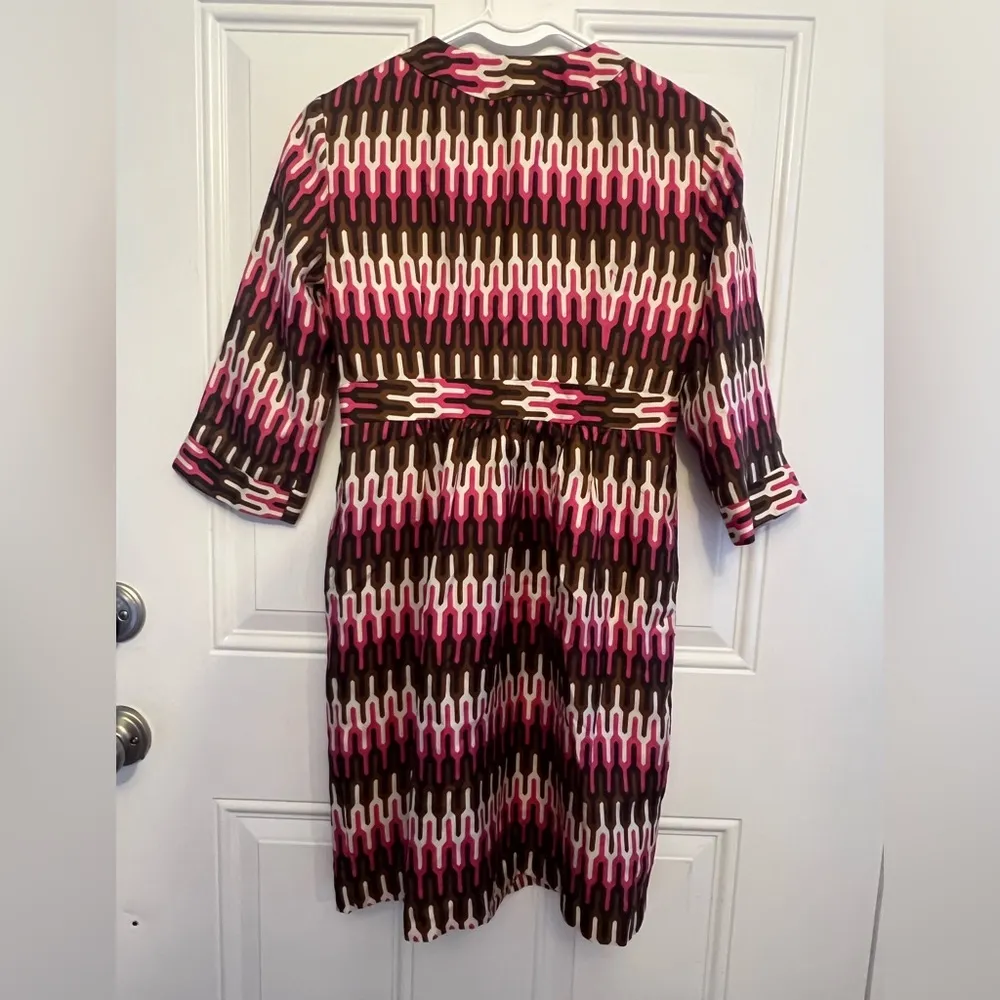 Milly Women’s Silk Shift Mini Cocktail Formal Bold Pink and Brown Dress Size 2 - Image 4