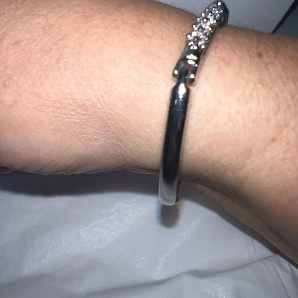 Vintage Silver Tone Rhinestone Hinged Cuff Bracelet - Image 5