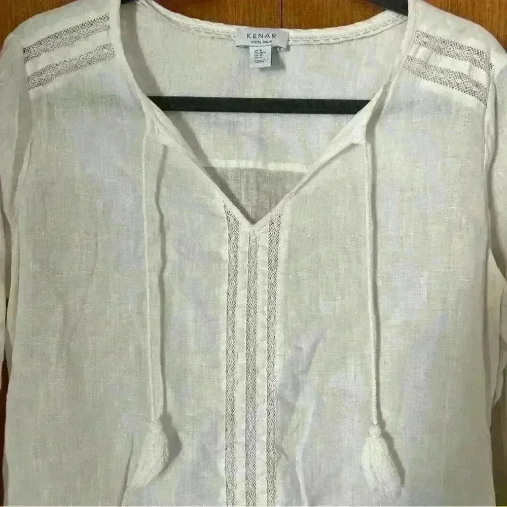 Kenar Cream 100% linen tunic top - Image 3