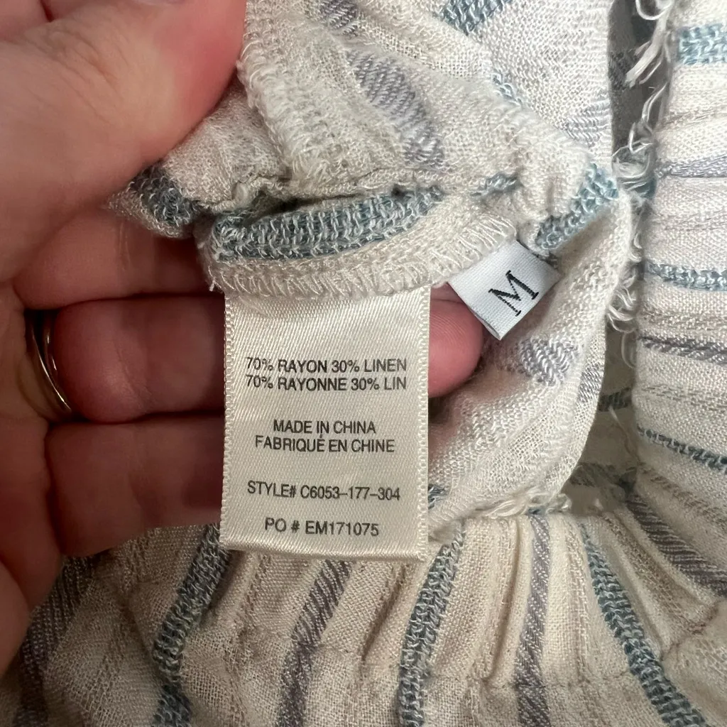 Anthropologie Cloth & Stone Sz M Erin strapless striped belted jumpsuit wide leg - Image 3