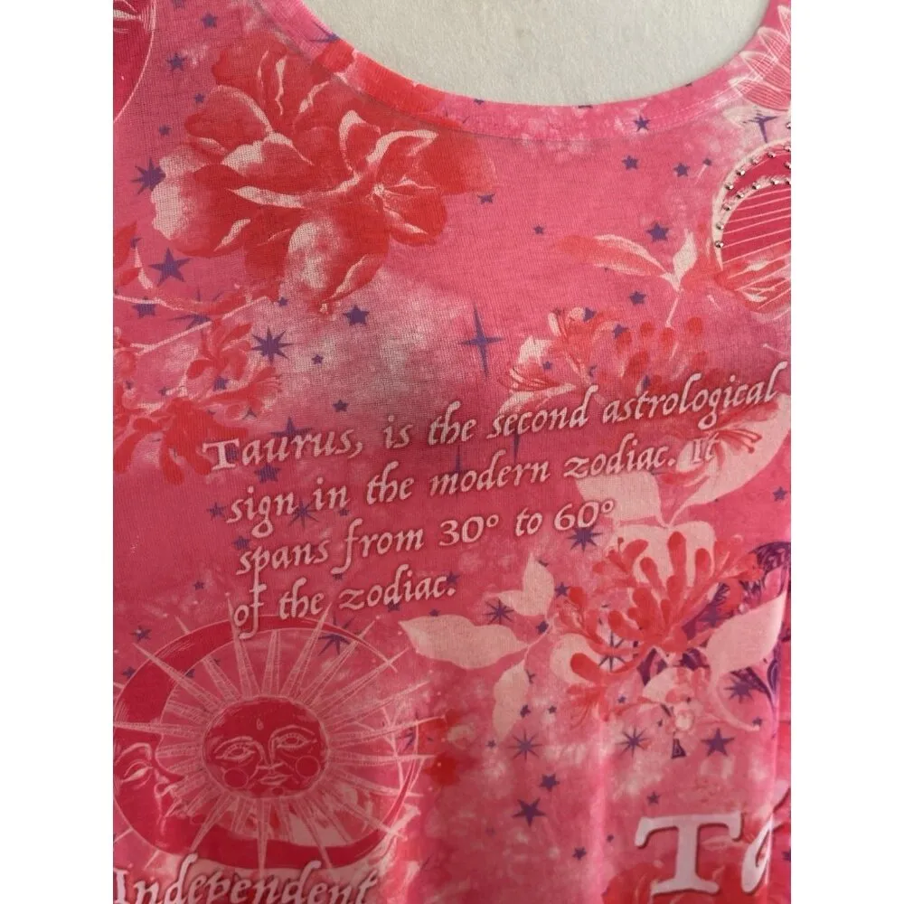 One World Live And Let Live Taurus Zodiac Top Rhinestone Pink Fairy Festive 2X Size undefined - Image 4