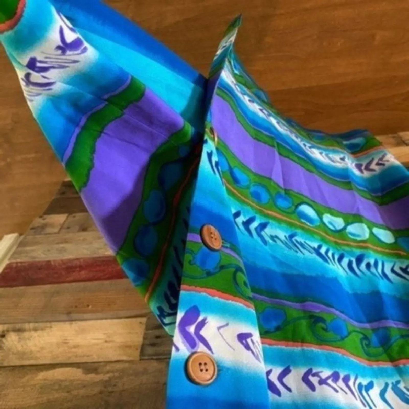 Maggy London Tribal Print 100% Silk Maxi Dress With Button Detail Size 10‎ - Image 5