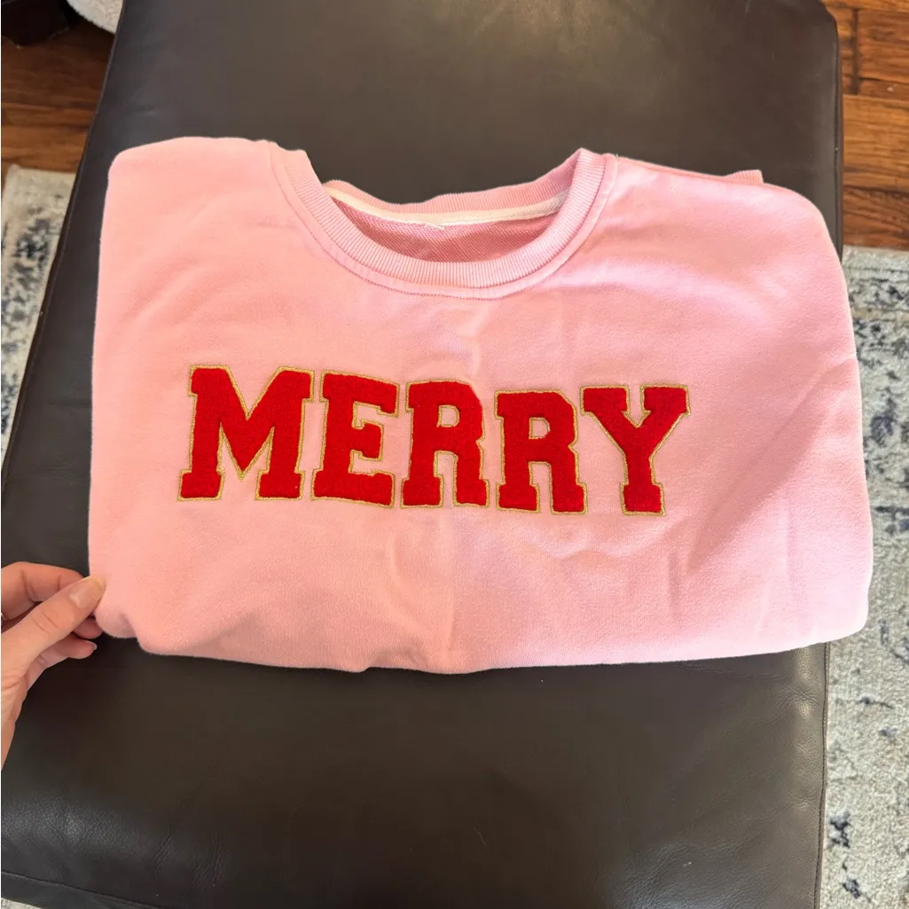 Pink Sweatshirt with Red 'MERRY' Embroidery - Image 2