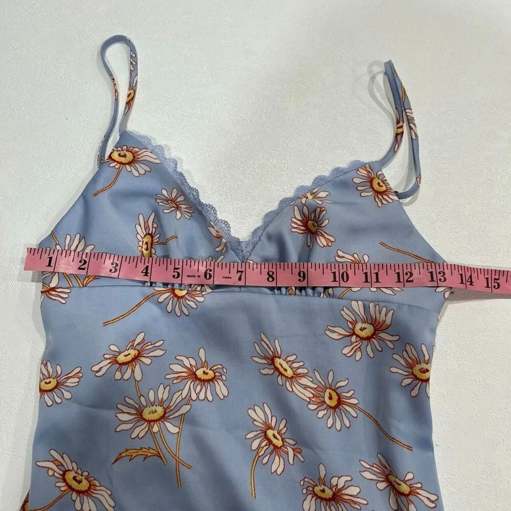 Urban Outfitters Daisy Slip Dress XS – Blue Floral Ruffle Hem Mini Dress Y2K Sof - Image 7