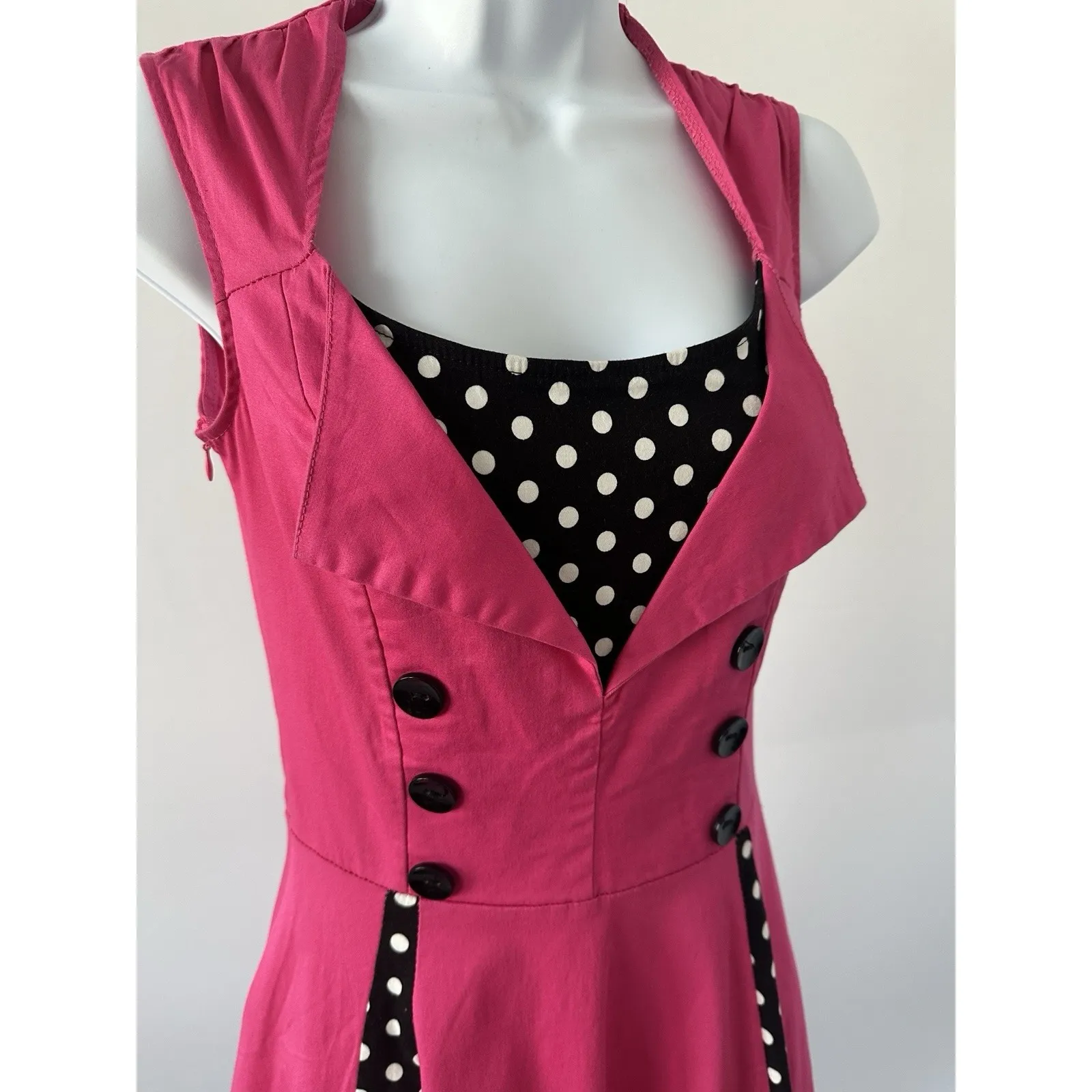 KR KillReal Polka Dot Rockabilly Dress S Pink Black Retro Pinup (b13) - Image 2