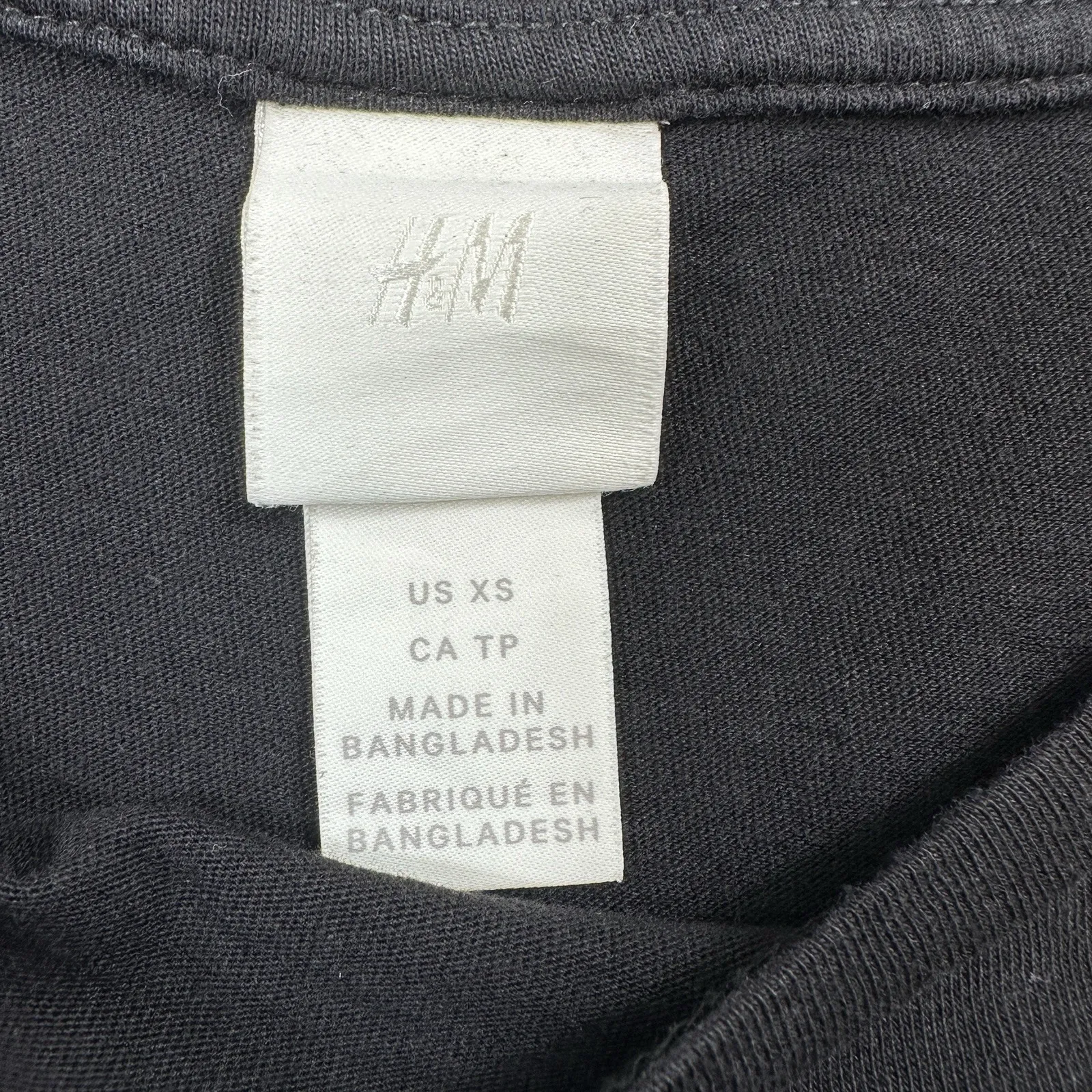 H&M Black Front Tie Knot Top Shirt XS Crop Baby Tee Basic Womens Short Sleeve - Image 3