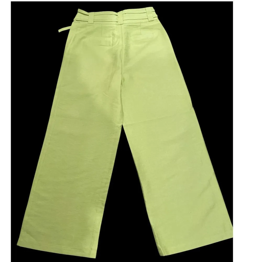 New JOA Women's Wide Leg Pants with Fashion Belt, Light Lime, Medium - Image 3