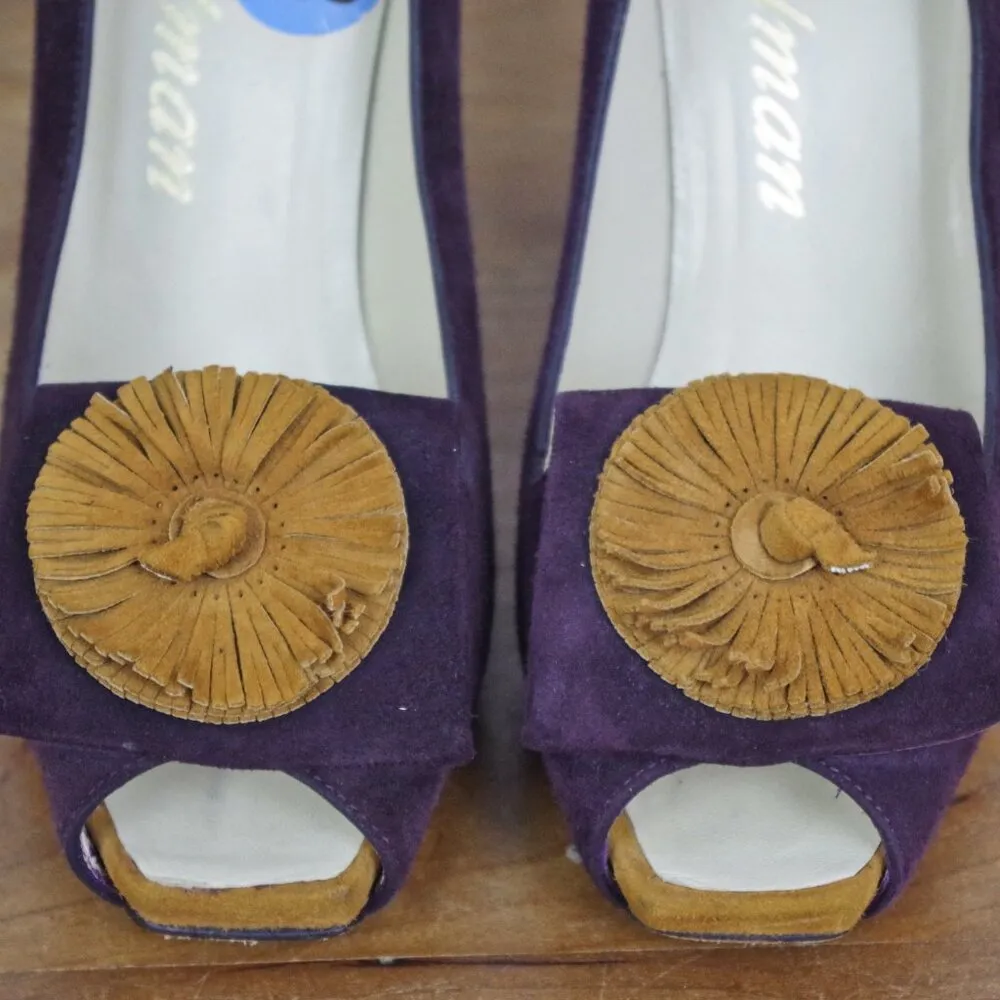 Delman Purple Suede Open Toed Platform Heels Size 6.5 - Image 8