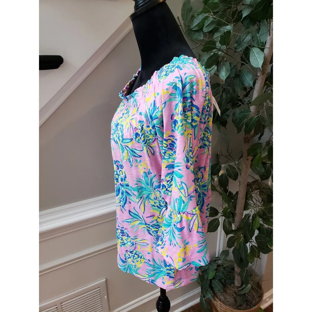 Stella Parker Blouse Top Womens L Pink Floral Flare Sleeve Round Neck Pullover Size L - Image 11