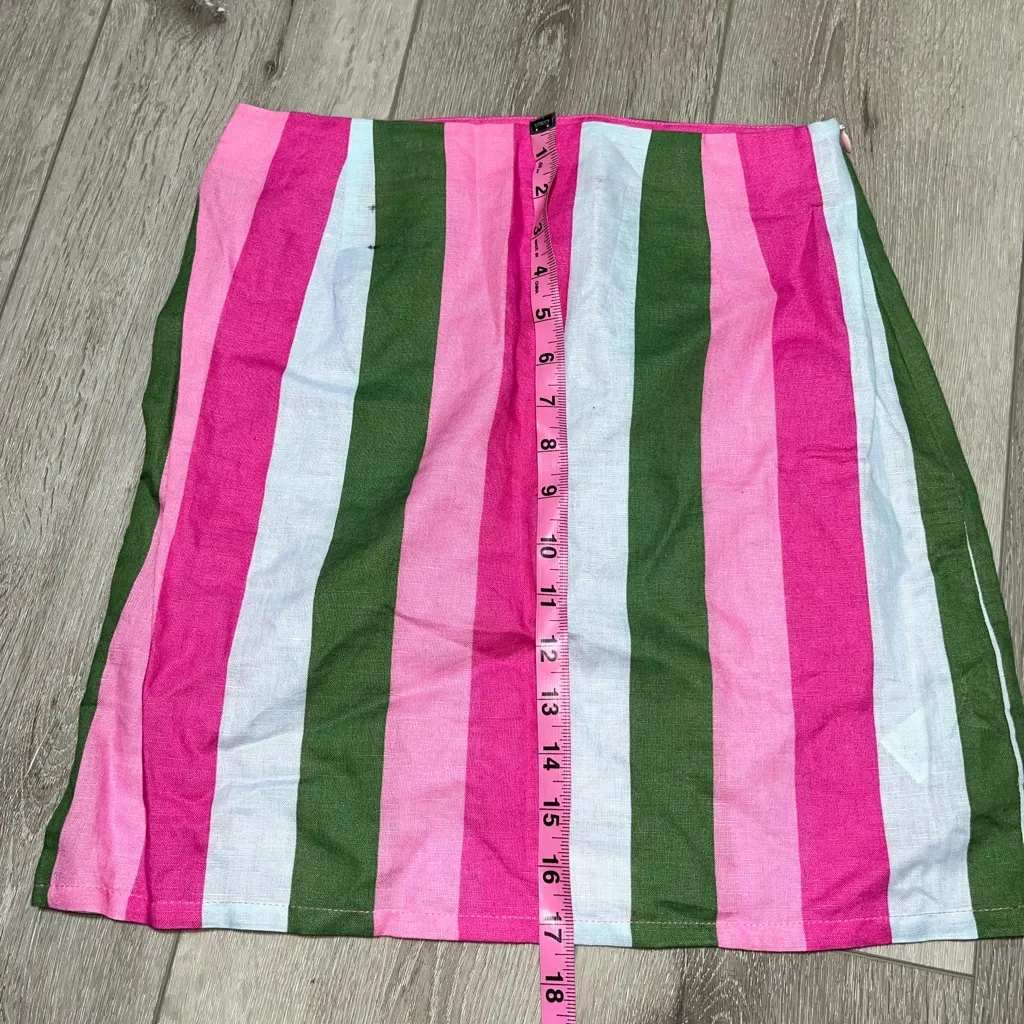 Zara Linen Blend Pink and Green Striped Mini Skirt - Image 9