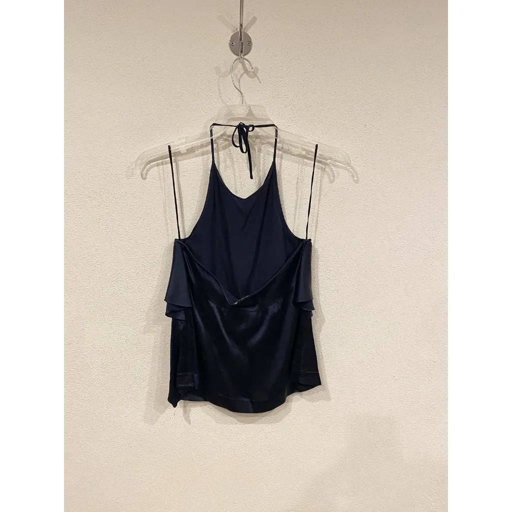 Theory Silk Tank Top Womens Medium Black Halter Ruffle Detail Sleeveless Blouse - Image 6