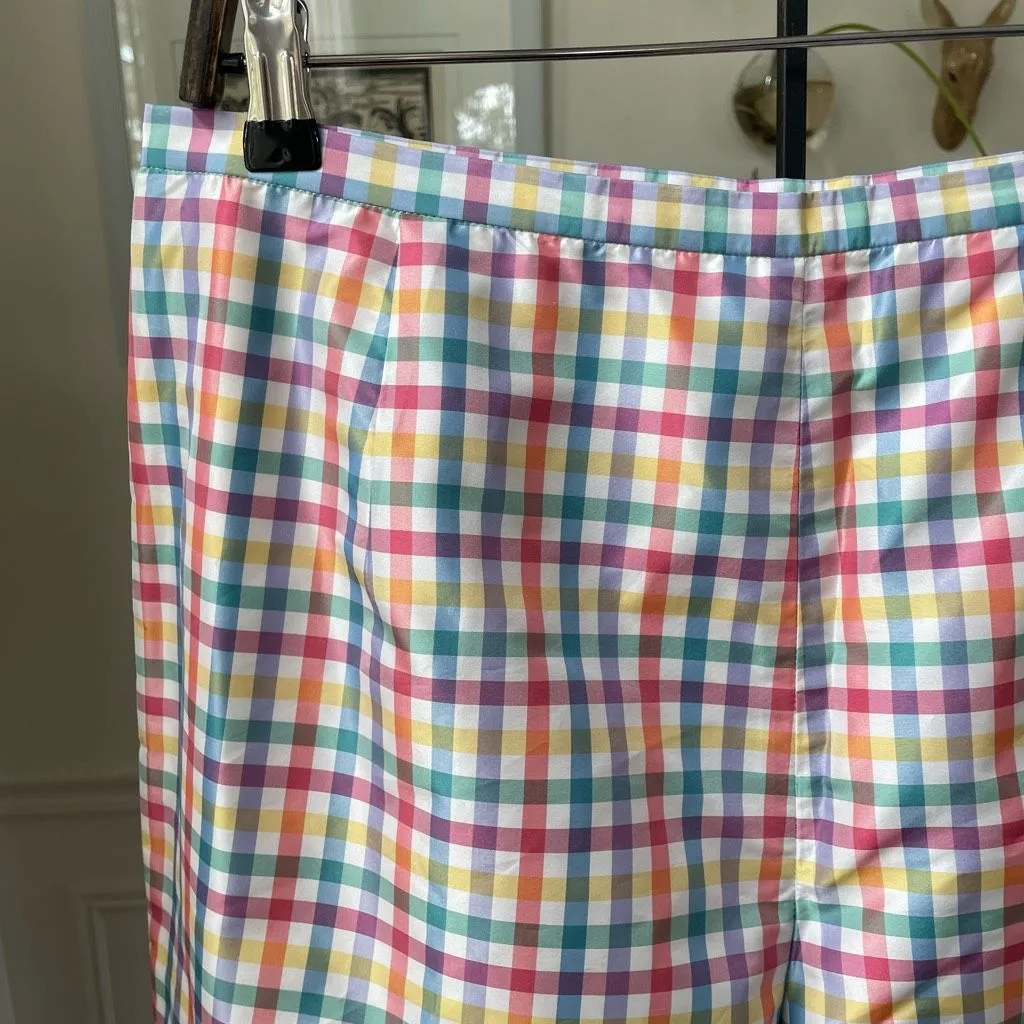 Talbots 100% Silk Ankle Crop Colorful Plaid Pants 14 - Image 3