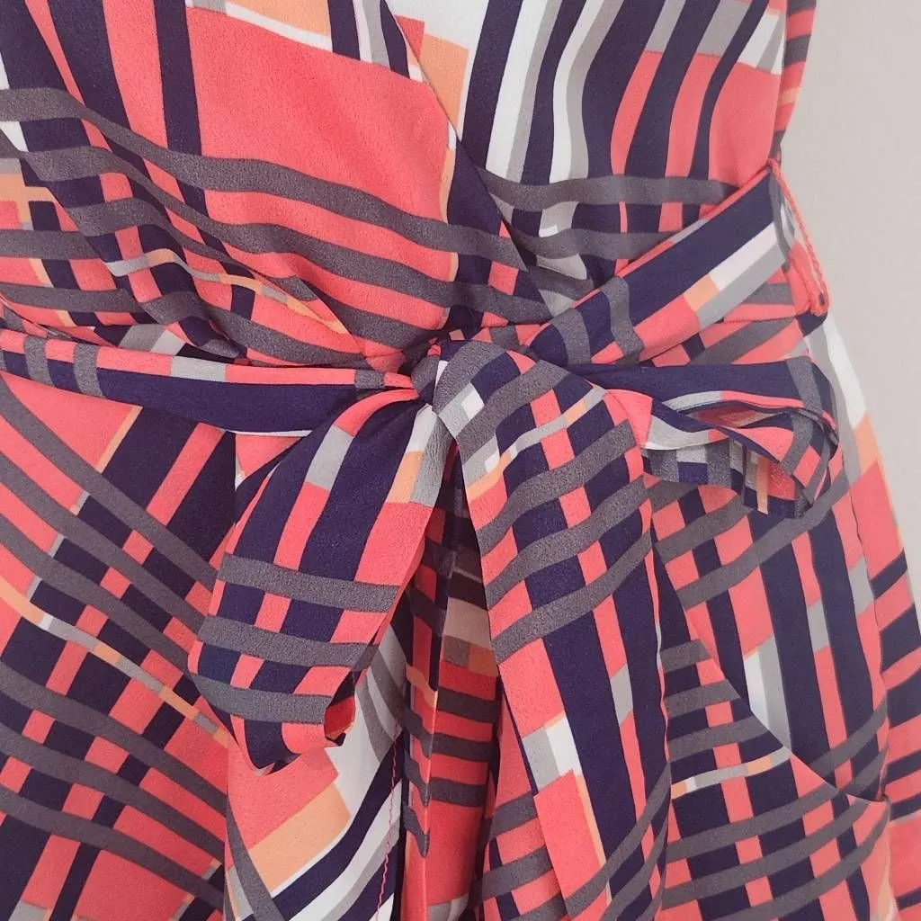 Banana Republic Pink Plaid Fit and Flare Wrap Dress Size 4 Wedding Guest Dress - Image 4