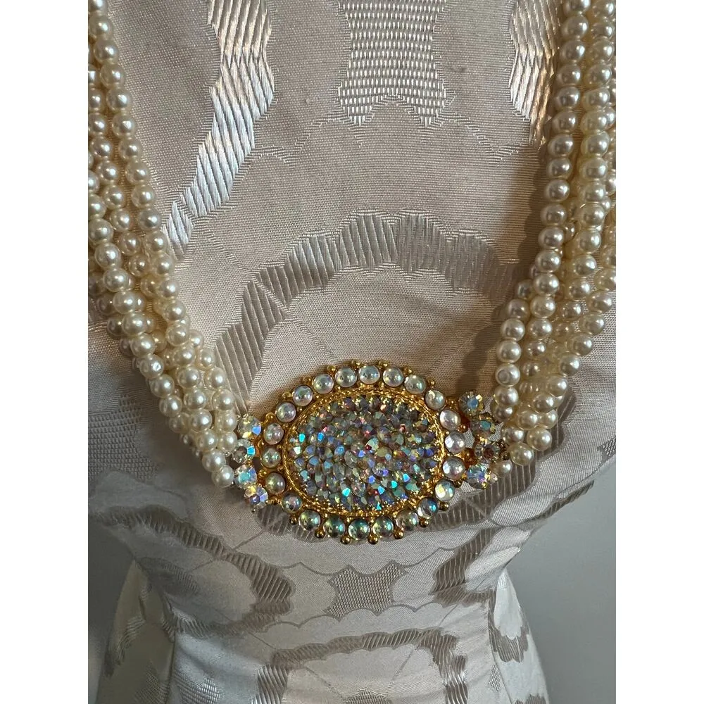 Faux Pearl and Studded Faux Diamond Costume Jewelry Necklace White - Image 4