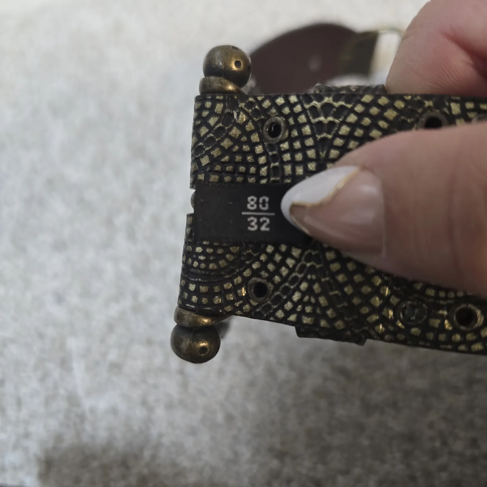 Nanni Italy Leather Belt‎ Women's Size 80/32 Ornate Brass Studded Western Vtg Brown - Image 6