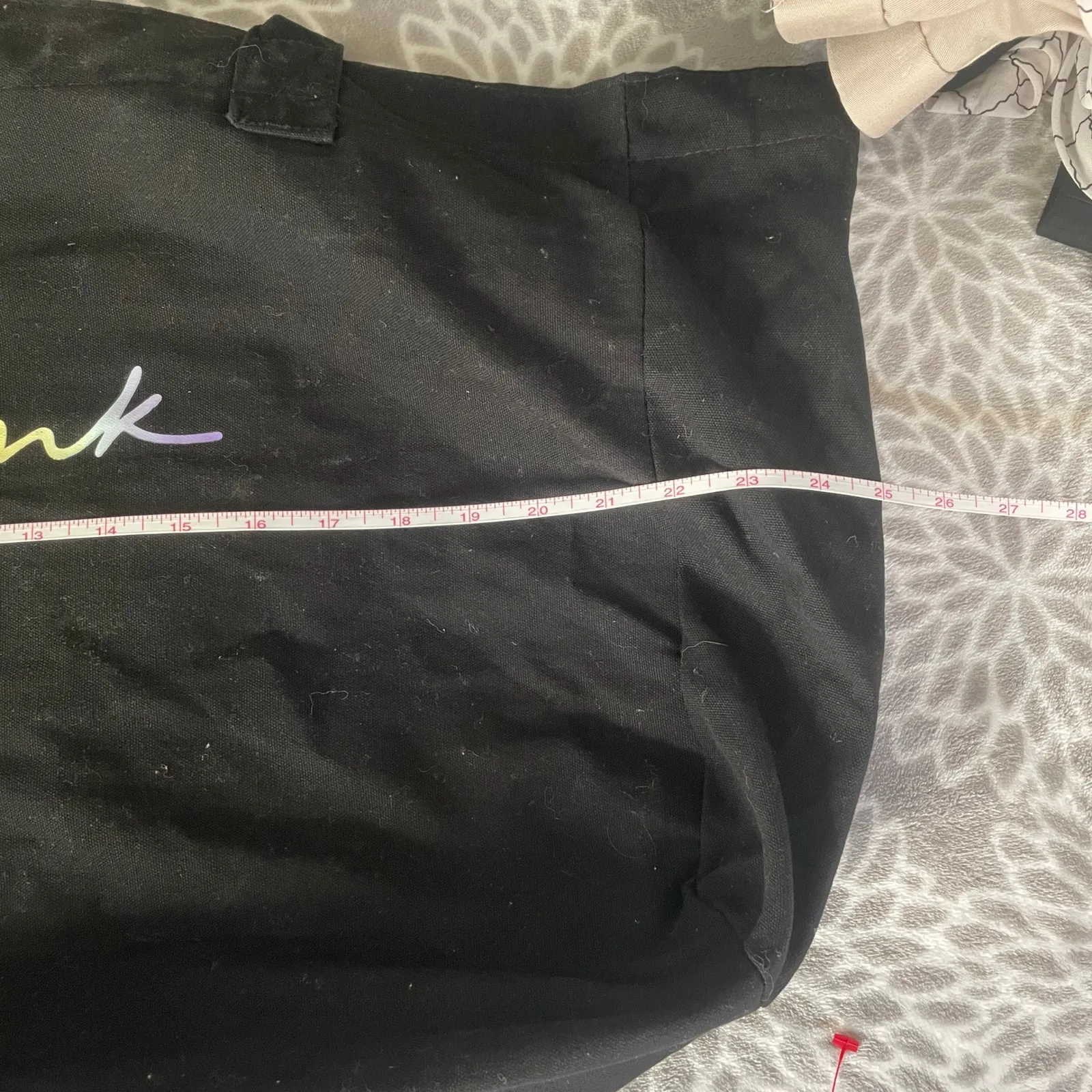 Victoria's Secret PINK Canvas Tote Bag Black Rainbow Logo‎ Large Duffel Travel - Image 9