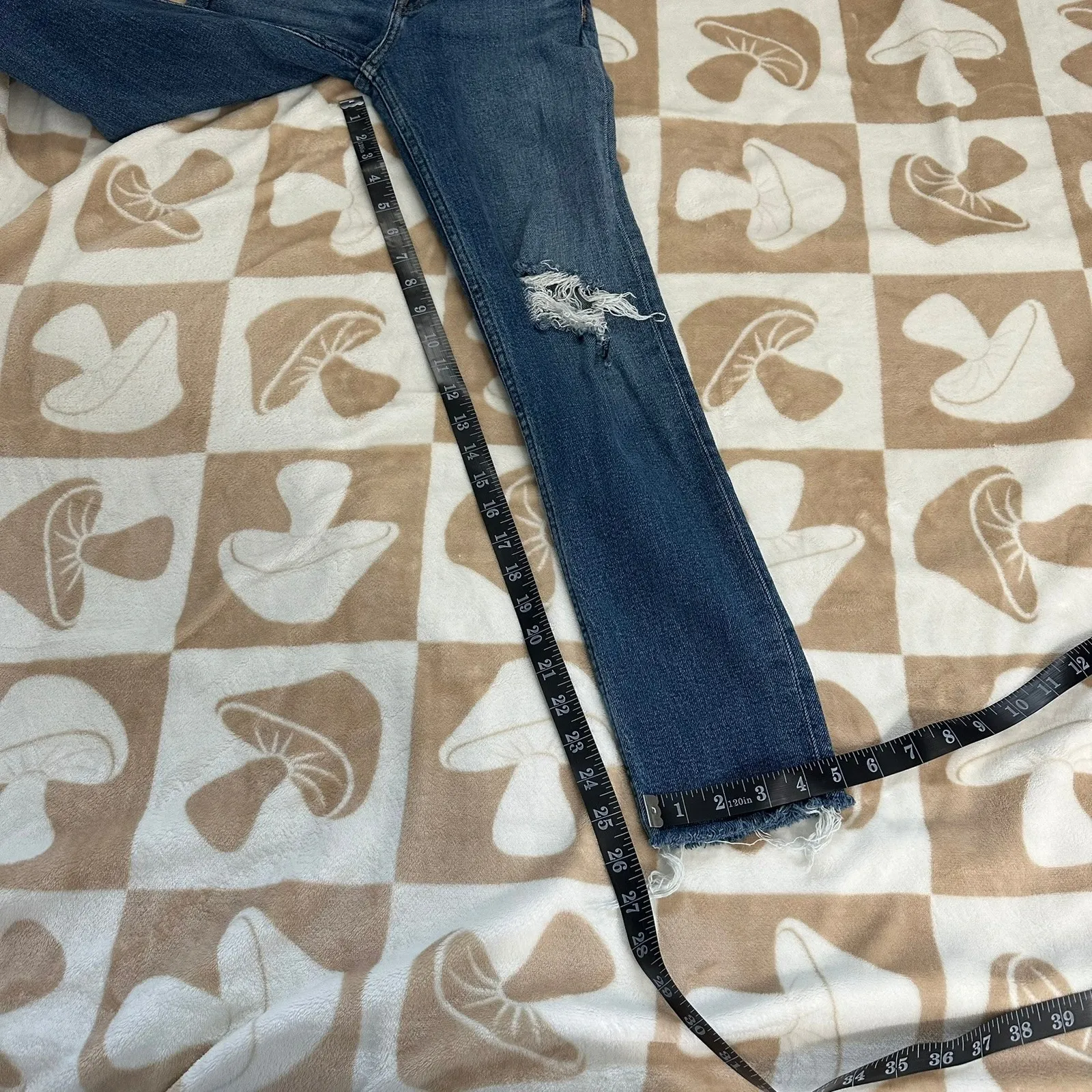 RE/DONE High Rise Ankle Crop Distressed Raw Hem Blue Jeans Size‎ 23 - Image 8