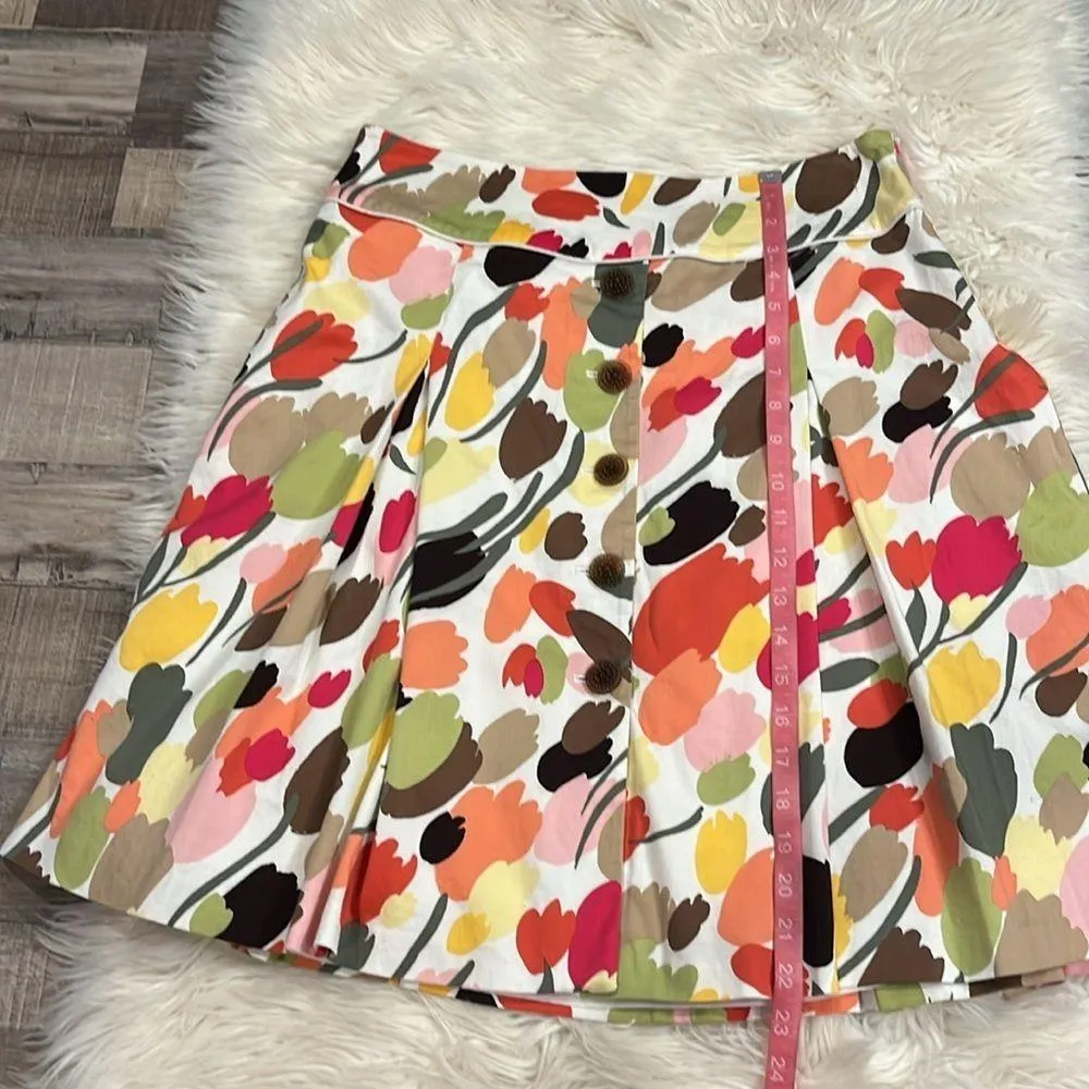 Talbots stretch cotton pleated print skirt with button front lined 12P - Image 6