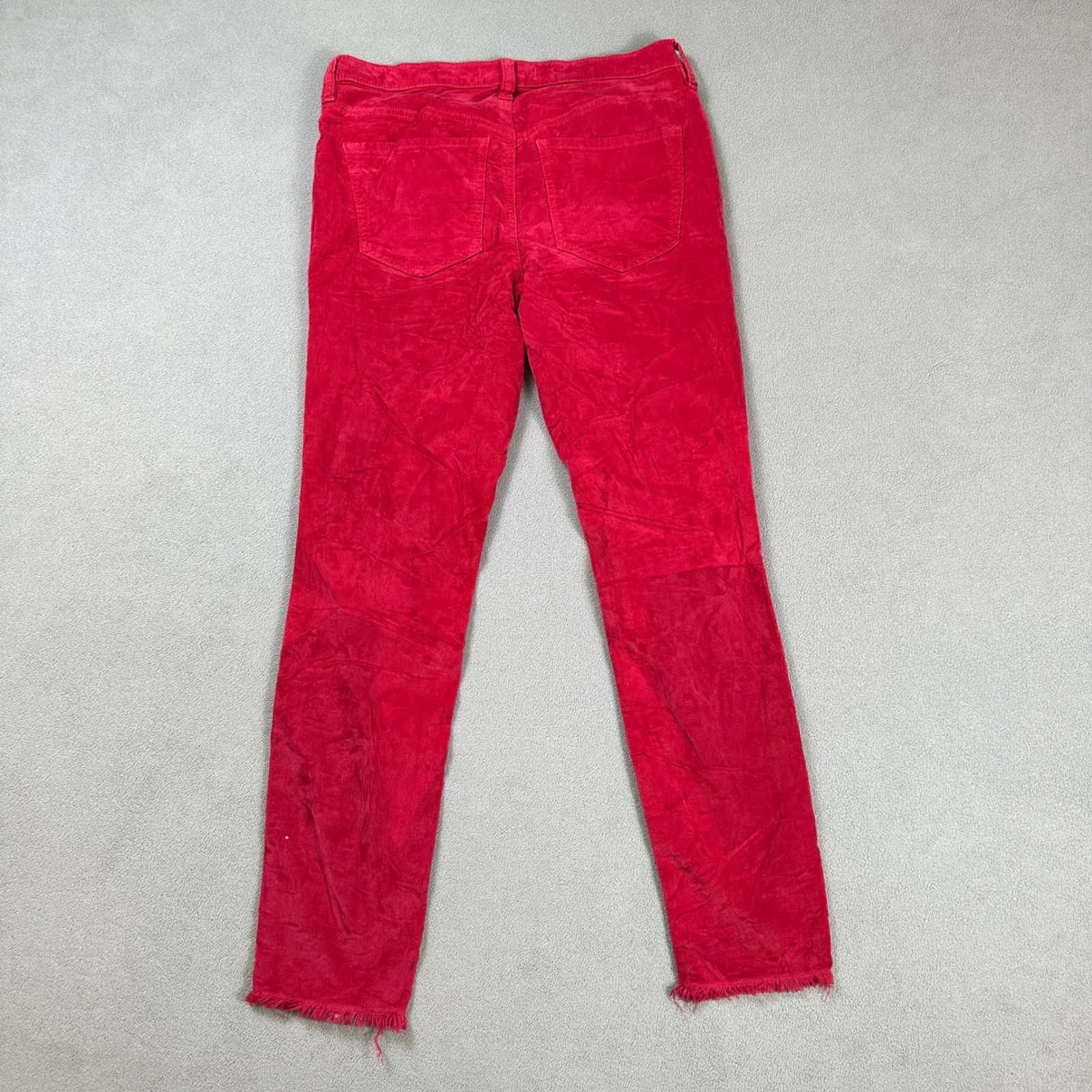 Free People Jeans 27 Red Corduroy Button Fly Skinny Frayed Hem Mid Rise - Image 2