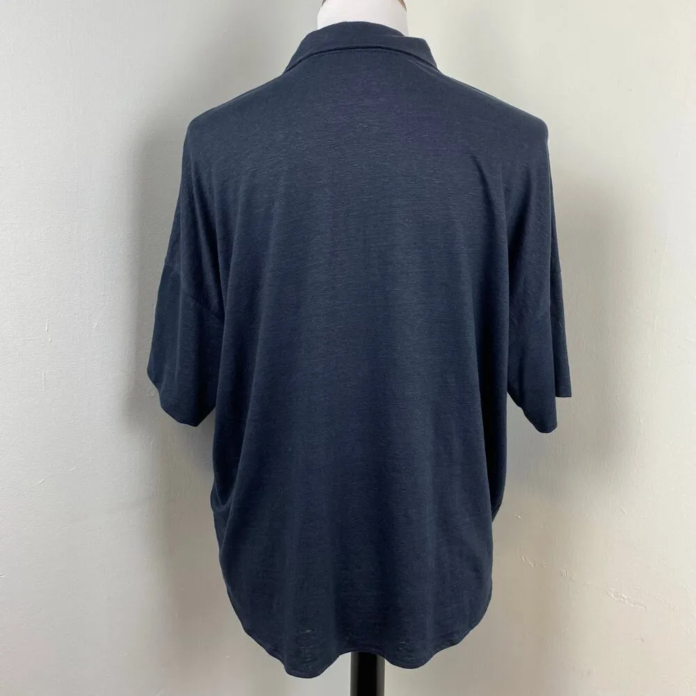 Majestic Filatures Blue Stretch Linen Short Sleeve Shirt Oversized XS - Image 4