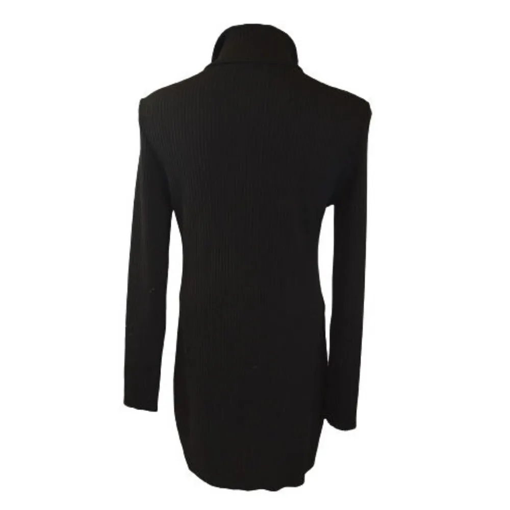 TOPSHOP Ribbed Zipper Neck Long Sleeve Black Bodycon Dress 12 - Image 2