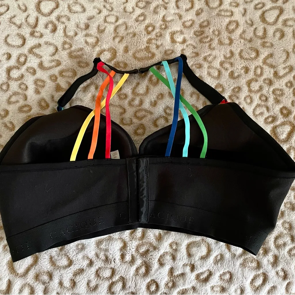 Black Women's Bra with Colorful Straps Size undefined - Image 2