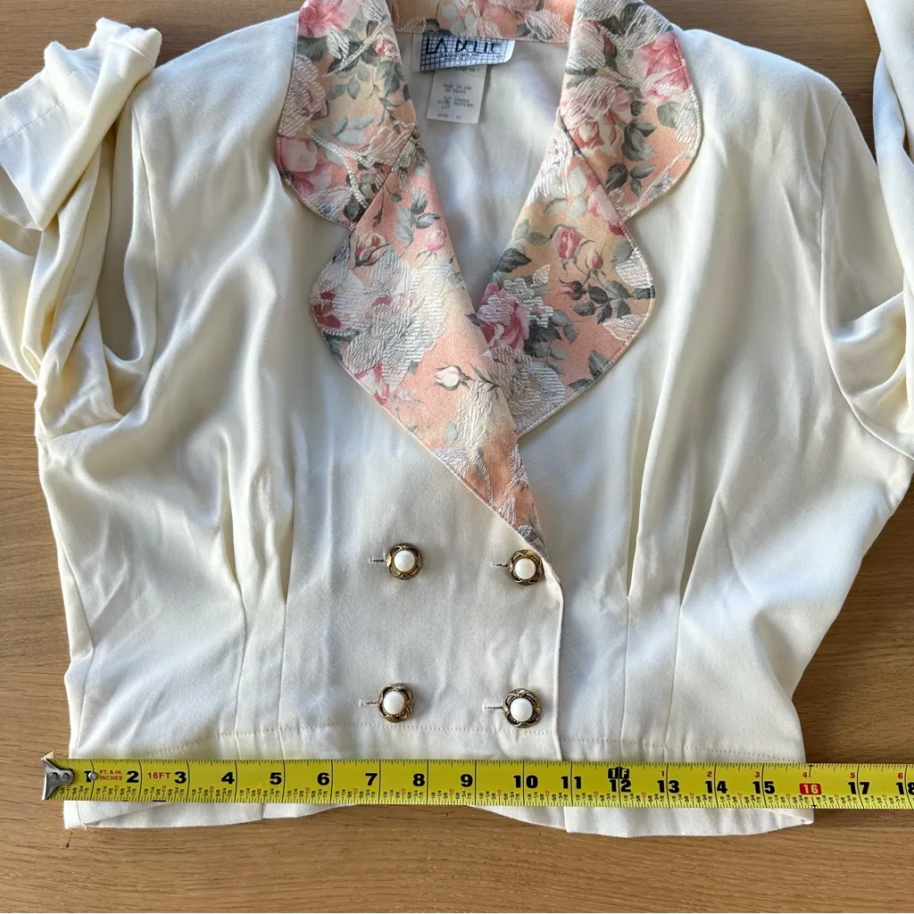 Vintage 80s USA Made La Belle Fashions Cropped Jacket Blazer Sz L (11) Floral White Size L - Image 10