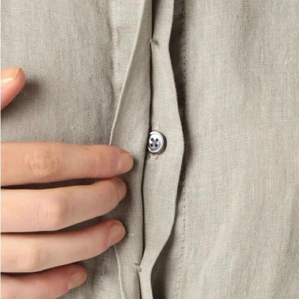 James Perse Canyon 100% Linen Button Up Shirt & Short Set Silt Pigment 2 Medium - Image 4