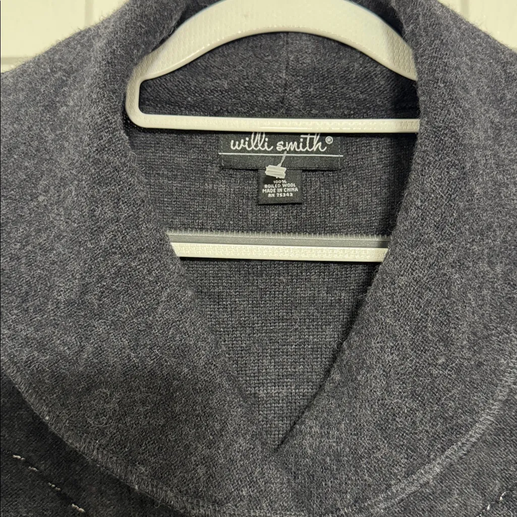 WILLI SMITH 100% BOILED WOOL Charcoal Gray Knit Cape Cardigan - Image 2