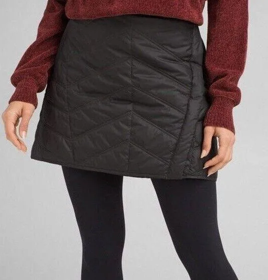 Womens New M NWT Prana Diva Wrap Skirt Quilted Warm Sherpa Black Insulated Snaps - Image 1