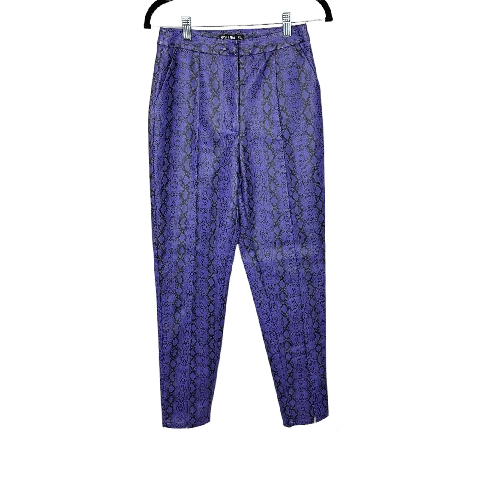 Nasty Gal Faux Leather High Waist Trousers Purple Snake Skin Size 2 - Image 3
