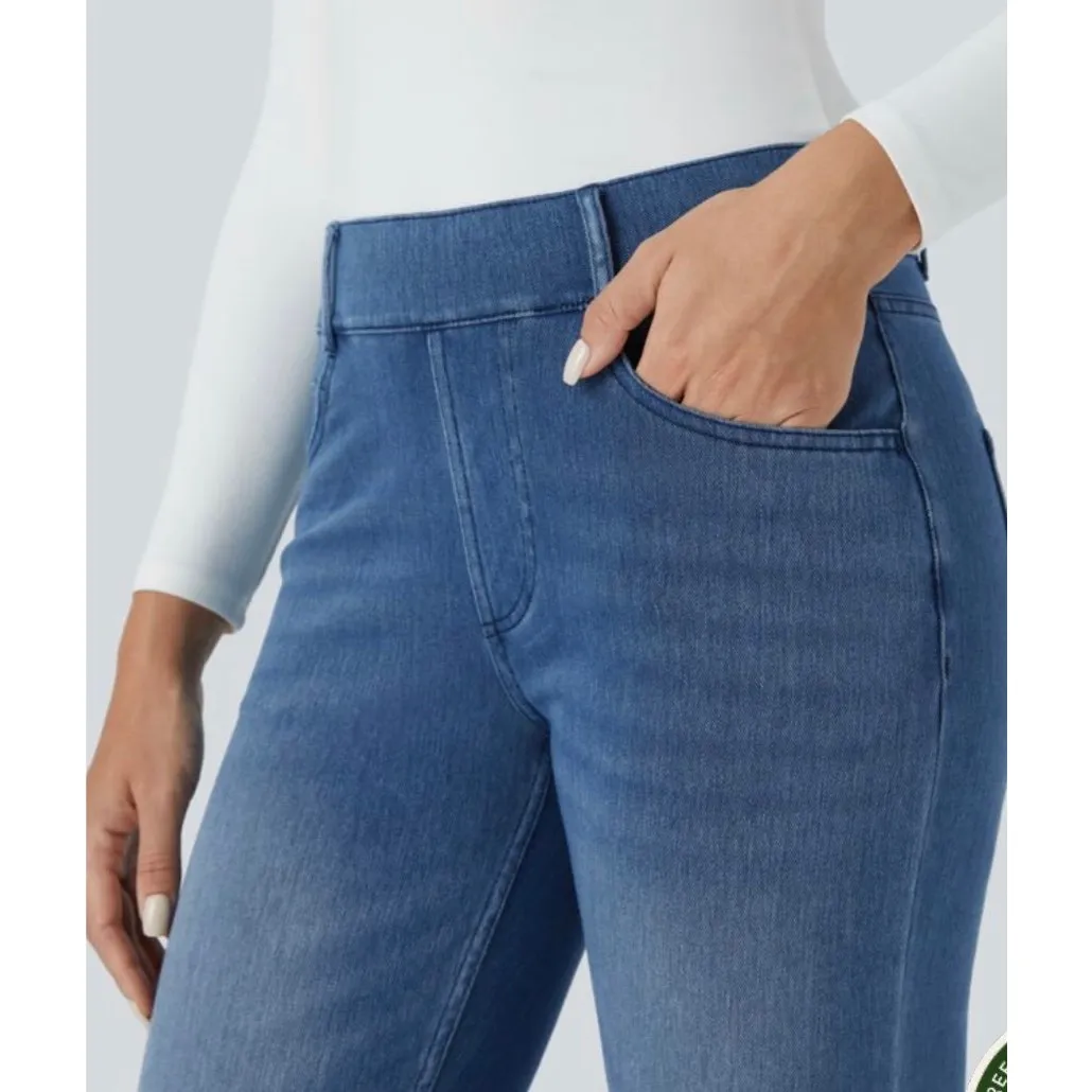 Brand New Halara Women's Size XL Blue Flex Denim High Waisted Cropped Jeans - Image 3