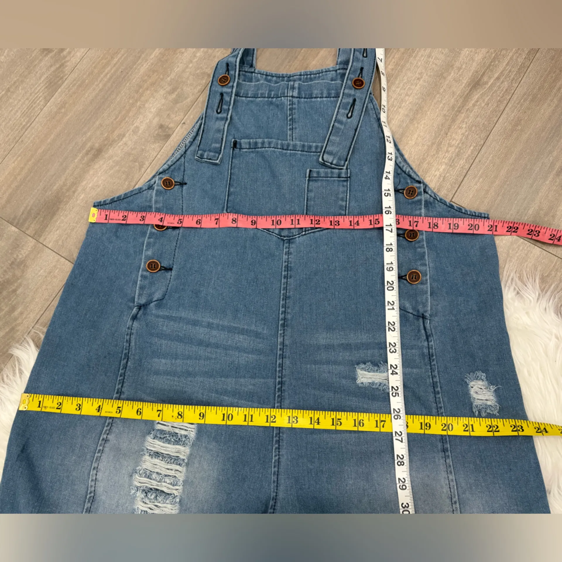 Women's Distressed Blue Denim Overalls (Oversize) Size L Size L - Image 4