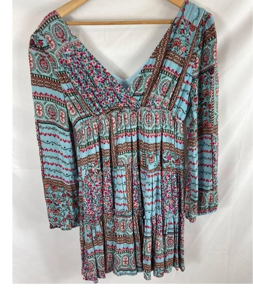Altar'd State Boho Wide Sleeve Double V Neck Dress Blue Size small - Image 5