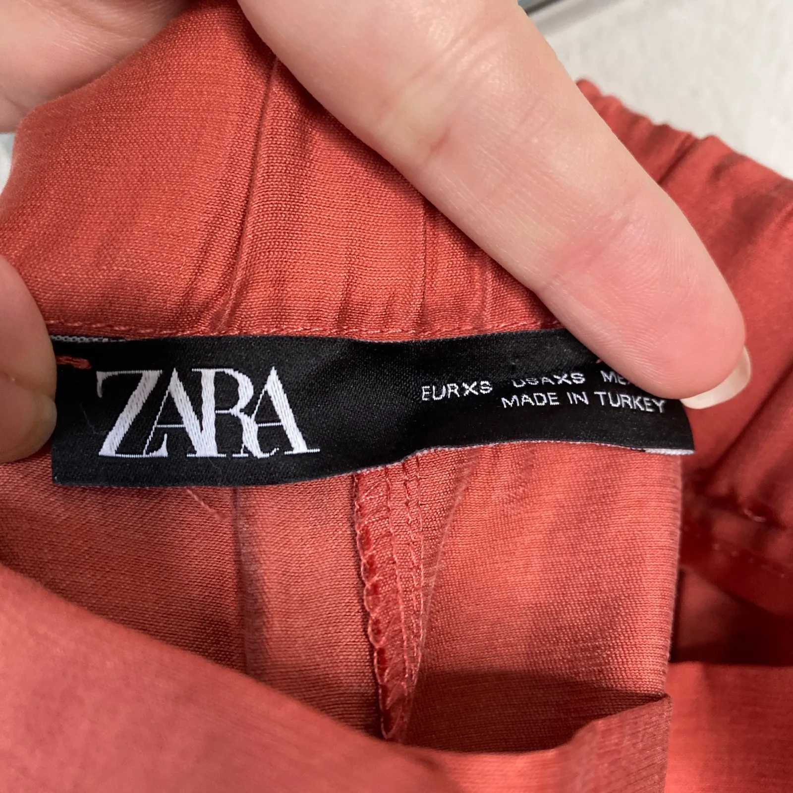 ZARA Pumpkin Spice Orange High Waisted Shorts Size XS Lightweight Pockets - Image 4