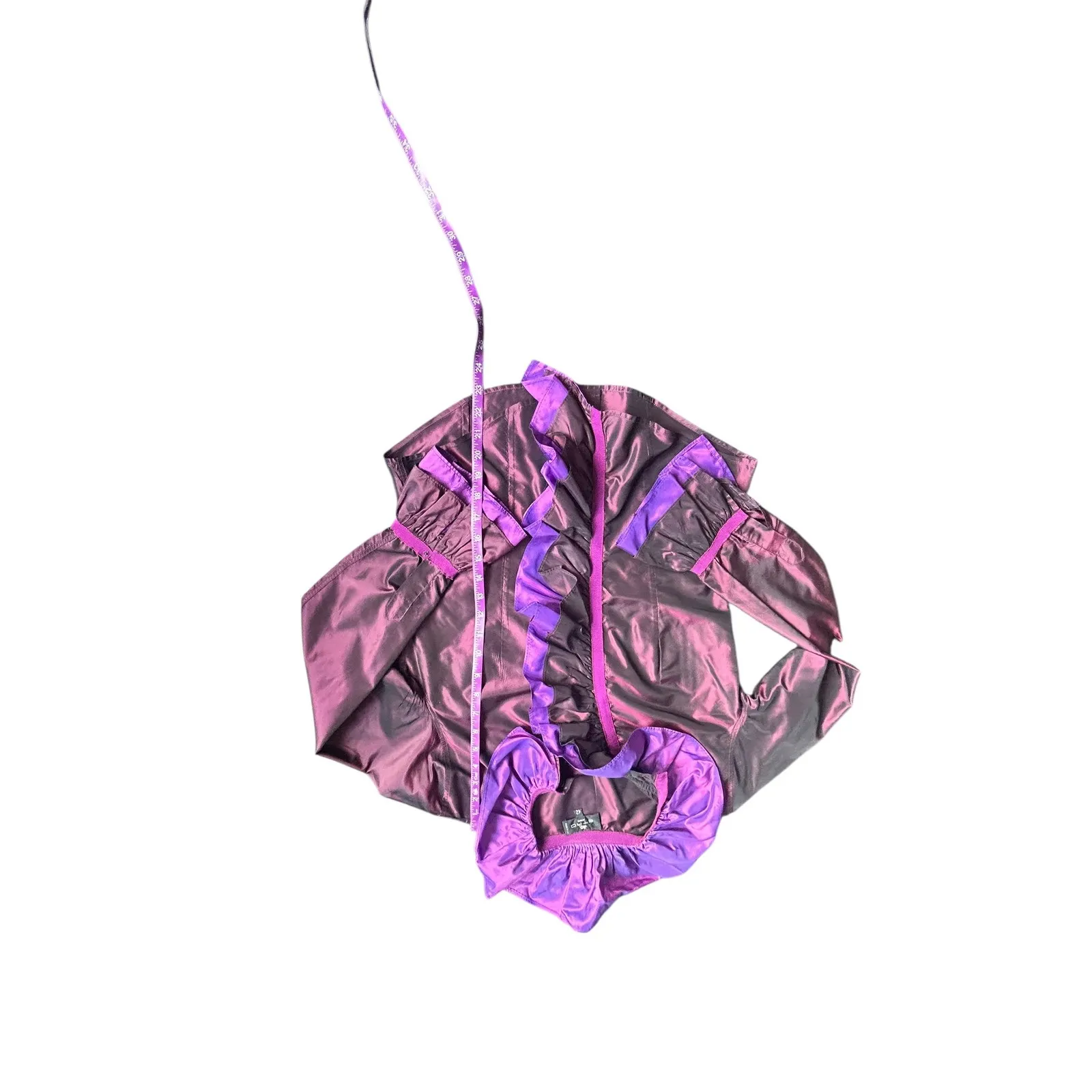 Etro Milano Womens Iridescent Ruffle Neck Long Sleeve Blouse Size 42 Purple Size L - Image 4