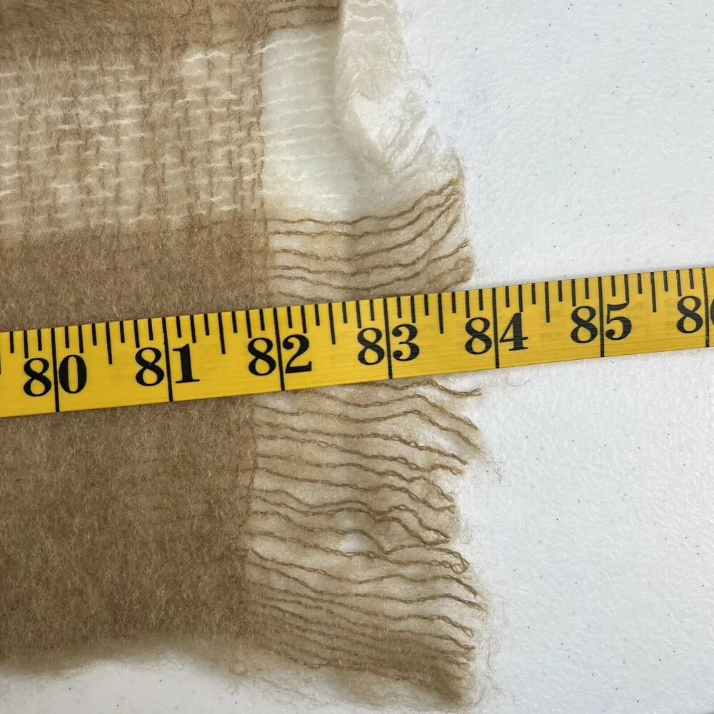 Astor One Scarf Wool Blend Tan Plaid Wrap Vintage Made Japan Fringe Fuzzy Shawl Brown - Image 6