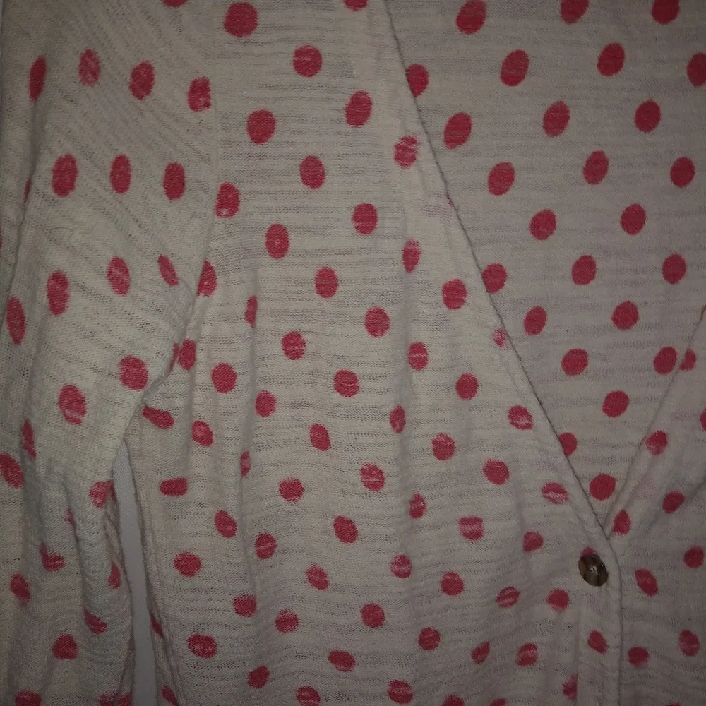 T/O Sweaters M Polka Dot Cotton Cardigan Sweater in Beige Pink Size M - Image 2